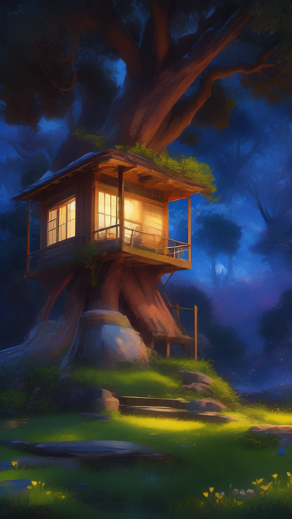 "Create a vibrant scene of a cherry blossom festival during twilight, featuring a character in a traditional kimono. The character should be standing under a canopy of pink blossoms, with lanterns gently glowing around them. The background should showcase a serene park with a small pond reflecting the blossoms and lantern light, reminiscent of the art style from Your Name."