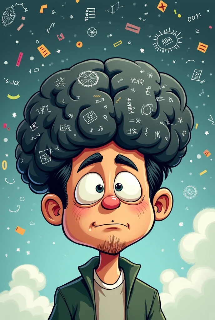 Cartoon of a man imagining his brain as a blackboard with notes on it. Some of the notes fade or fall out while trying to concentrate make the same cartoon of the man you made me before please