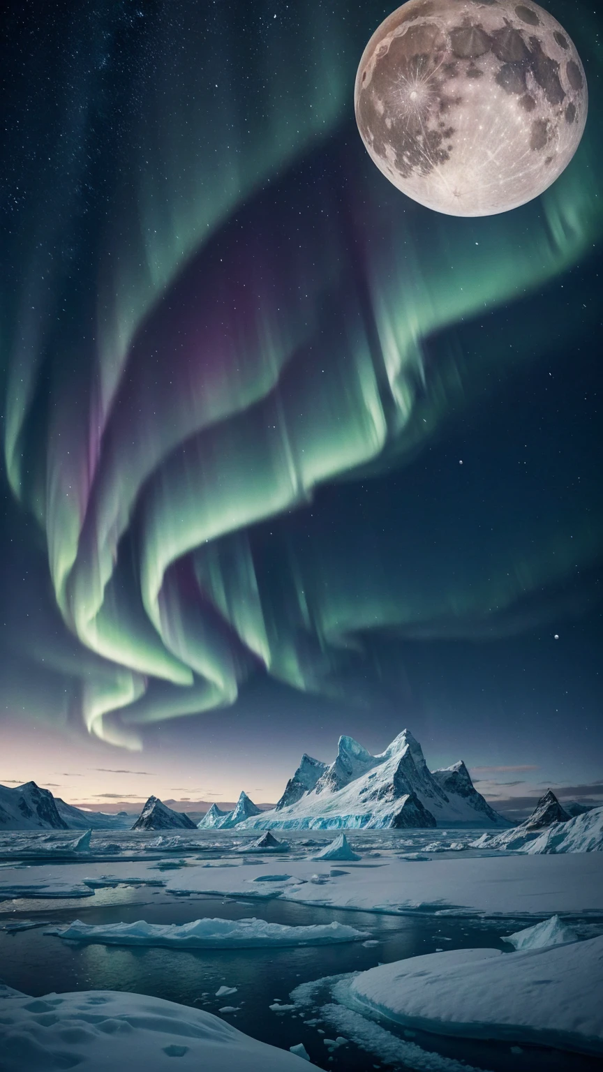 An exquisite arctic landscape painted in various shades of ethereal blue, showcasing the untouched beauty of icy glaciers, sparkling snow-covered peaks, and an expansive frozen tundra stretching as far as the eye can see. A landscape with feminine curves. Mounds reminiscent of the
the shape of generous breasts. The serene atmosphere is intensified by the soft glow of the moon reflecting off the crystalline ice, creating a captivating tableau of pure tranquility and awe-inspiring natural wonders. Northern lights. National geographic style. Masterpiece. UHD.