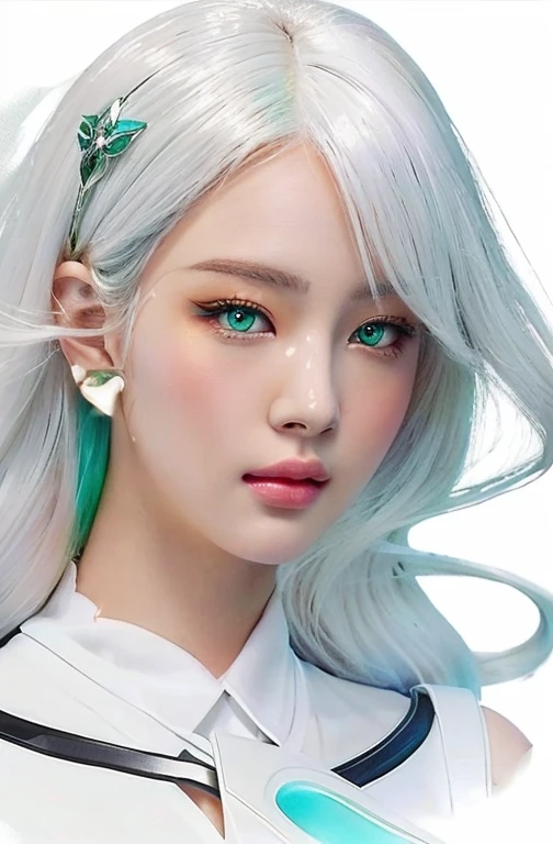 A drawing of a girl with white hair and green eyes., digital anime illustration, anime style portrait, Loish art style, Ross draws a portrait, beautiful portrait, close-up character portrait, Kawaii realistic portrait, rossdraws 1. 0, 🤤 girl portrait, art germ portrait, rossdibuja 2. 5, clean artistic style, High quality portrait, anime character portrait