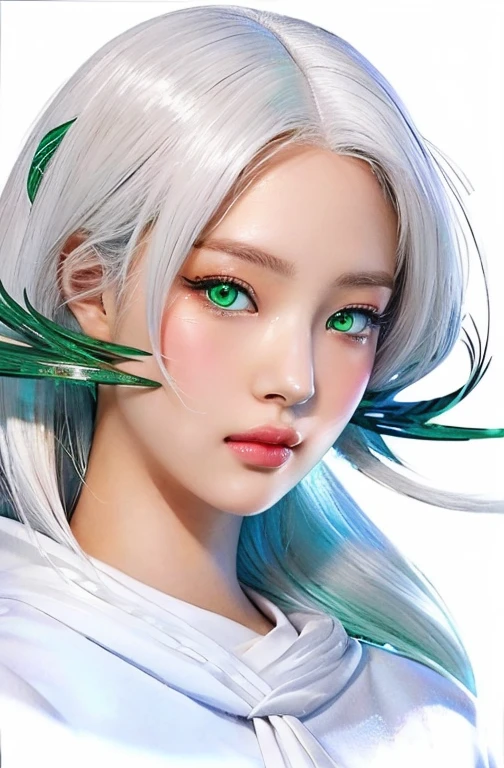 A drawing of a girl with white hair and green eyes., digital anime illustration, anime style portrait, Loish art style, Ross draws a portrait, beautiful portrait, close-up character portrait, Kawaii realistic portrait, rossdraws 1. 0, 🤤 girl portrait, art germ portrait, rossdibuja 2. 5, clean artistic style, High quality portrait, anime character portrait