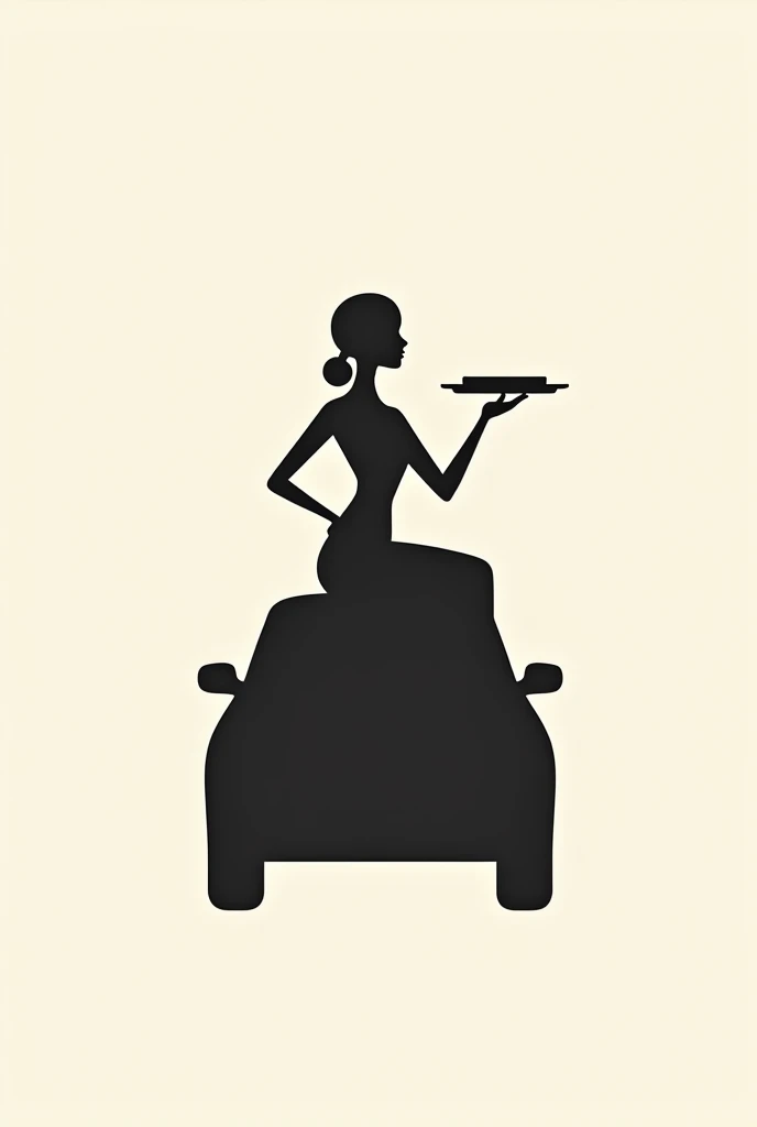 black waitress shape sitting on a car for logo, only the shape of the objects and the waitress holding a tray
