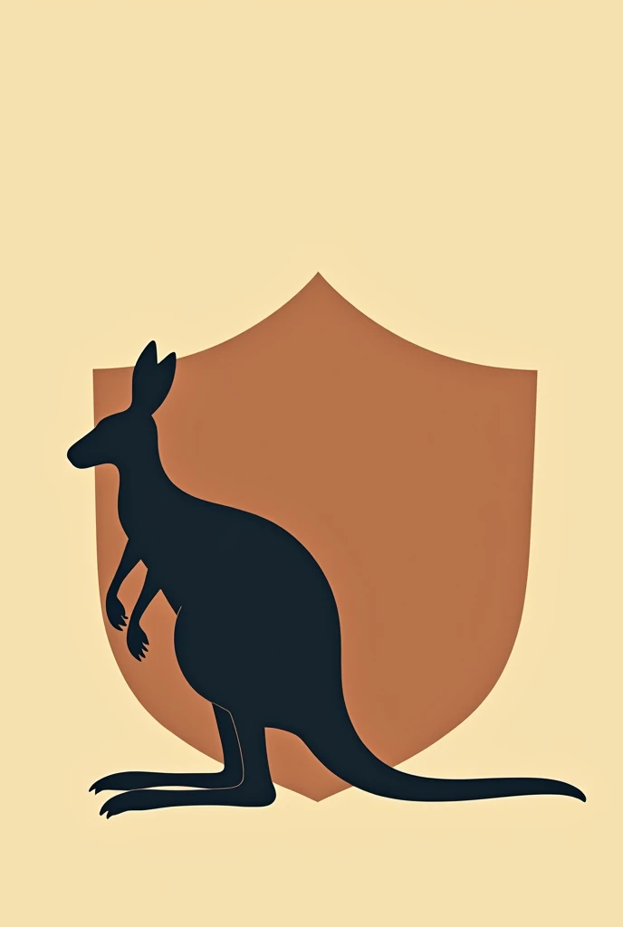 Silhouette of a kangaroo and a shield in the background. The kangaroo smaller than the shield. The image in two dimensions 