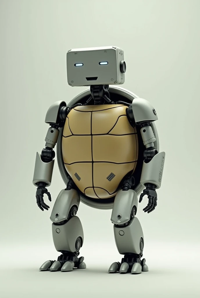 A robot turtle that stands on two legs, and that his head is square, her square stomach, So, complete. And your hands are a little small. And also his legs.
