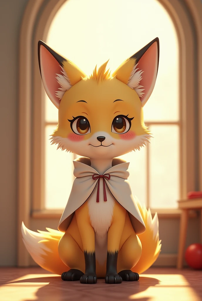 hs, (1girl:1.4), (jw3), humanoid Fox girl, (hairy pubic:1.5),(Cubs), hyper cute face, Light yellow fur, bodyfur, (thick thight:0.5), (full bodyesbian:1.1), perfect litthing, (tmasterpiece), (ultra - detailed), Eye God, Be red in the face, white clothes, looking at viewert, trouser, solo, White tail, cloak,The light from the back window is backlighted, mont, Ultra-detailed fur, big tits, completely naked