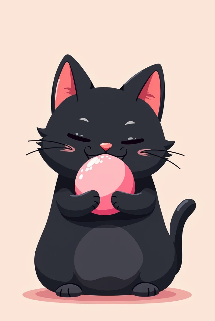 A cartoon black cat eating a pink mochi , bottomless something simple other