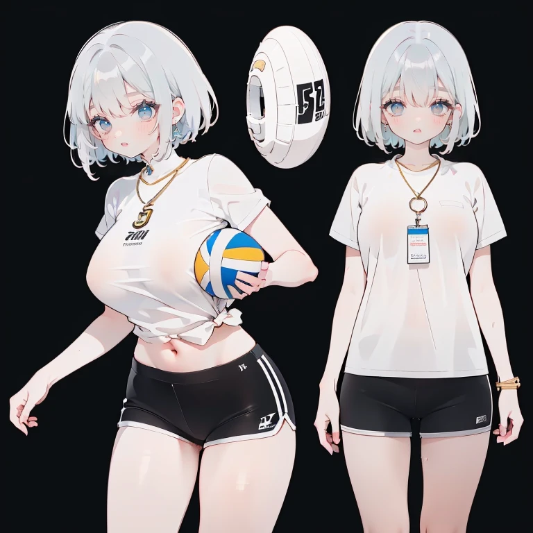 Anime Kawaii sexly Perfect Slim sensual body large breast and huge thighs, An intricate and highly detailed illustration of anime (Young girl garota, make up, mask, Lips are soft or colored., simple black background, minimalism, monotonous, Simple color palettes, to clean, Crisp drawings, fluid silhouettes, sports shorts, Sheer shirts and blouses, asymmetric, Geometric, Volleyball Clothing, Simple and minimalist accessories, Fine silver or gold necklaces and rings, Simple bracelets, Different projects, simple silhouettes, simple and sophisticated style, lealdade, minimalism, high quality materials, gym print, high-fashion, Simplicity and sophistication, rot, Color rot, sexly, nsfw, erotic, humida, muscular, musculature, dirty gym, dynamic poses, exercise
