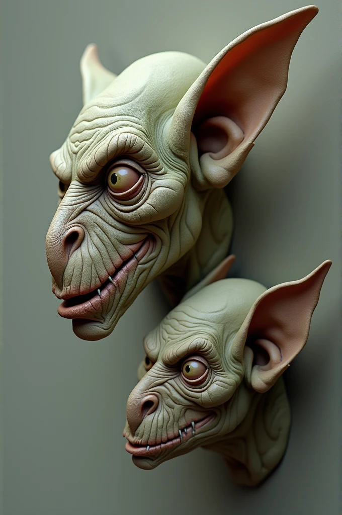 Generate me 3 images of a goblin&#39;s face , in profile and both left and right profiles, sculpture 