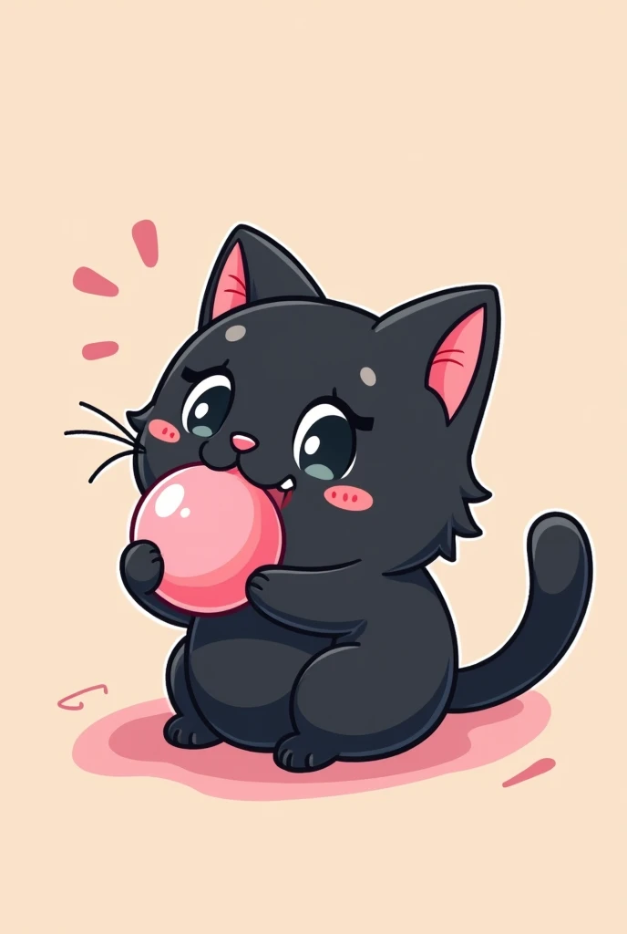 A cartoon black cat eating a pink mochi , bottomless something simple