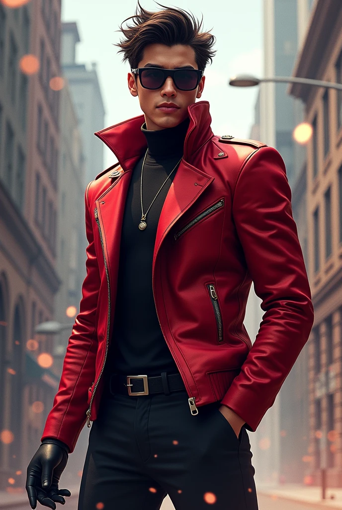 1boy, solo, travis touchdown, sunglasses, red jacket, gloves