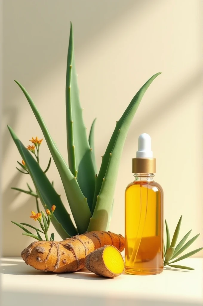You can make a picture that contains turmeric root ,aloe vera and tea tree oil make it look nice and decent 
