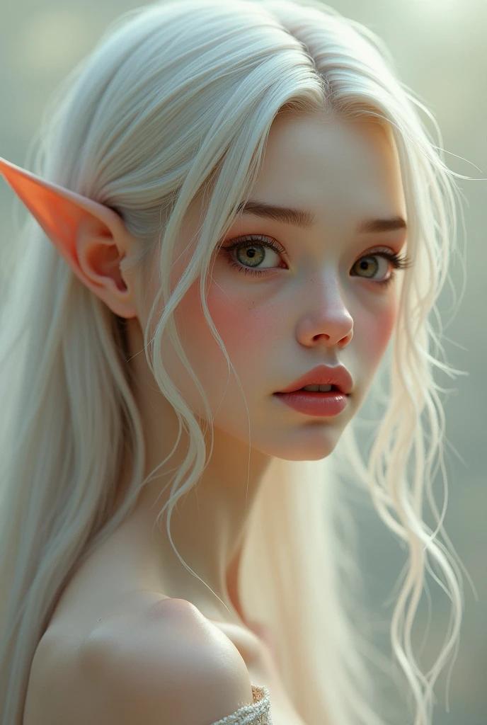 Generate me the face of a pretty elf, 3 poses in which you are facing forward, profile from both sides.
