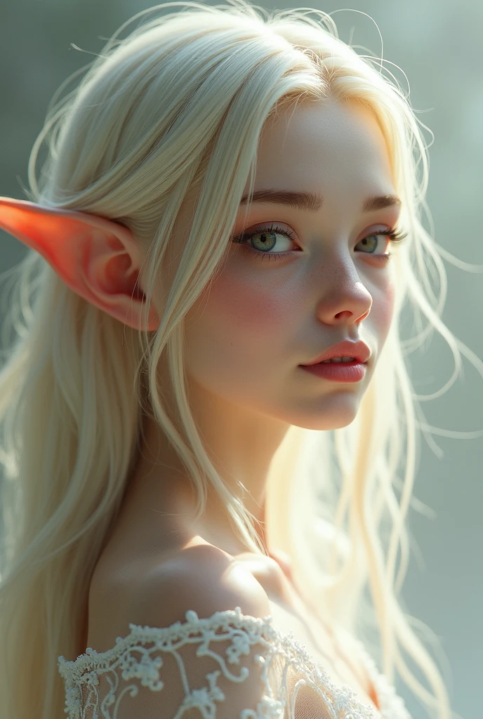 Generate me the face of a pretty elf, 3 poses in which you are facing forward, profile from both sides.