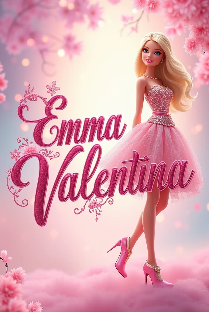 You can create the name Emma Valentina in Barbie style letters with a Barbie next to the name
