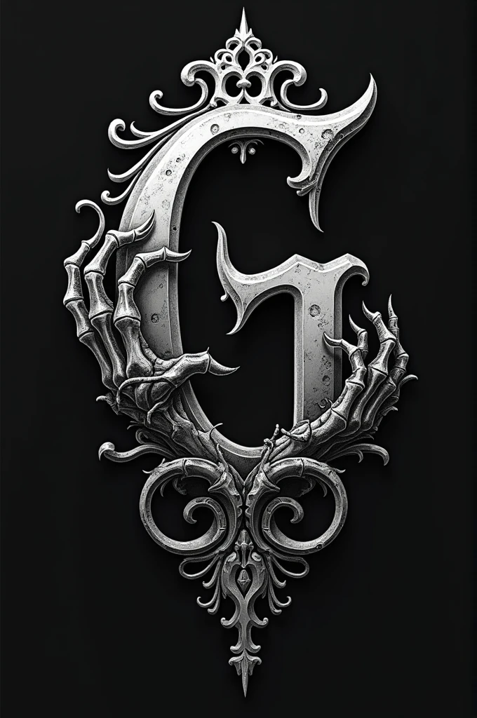 create a logo tattoo studio with the gothic font of the letter “G” with arebesques and a zombie hand