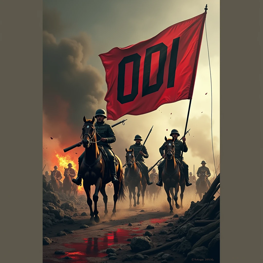 World War I logo with ODI name, with weapons and blood, with soldiers on horseback