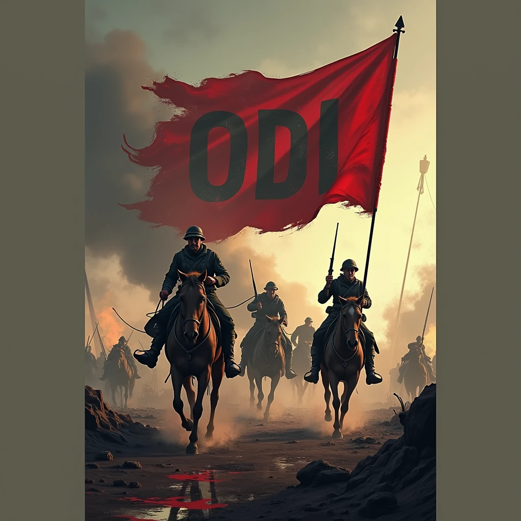 World War I logo with ODI name, with weapons and blood, with soldiers on horseback