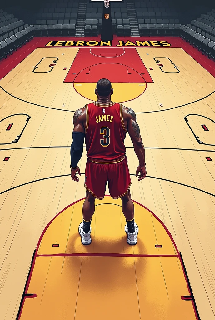 Make an image of a drawing of a basketball court with LeBron James locating his positions and the location that corresponds to him