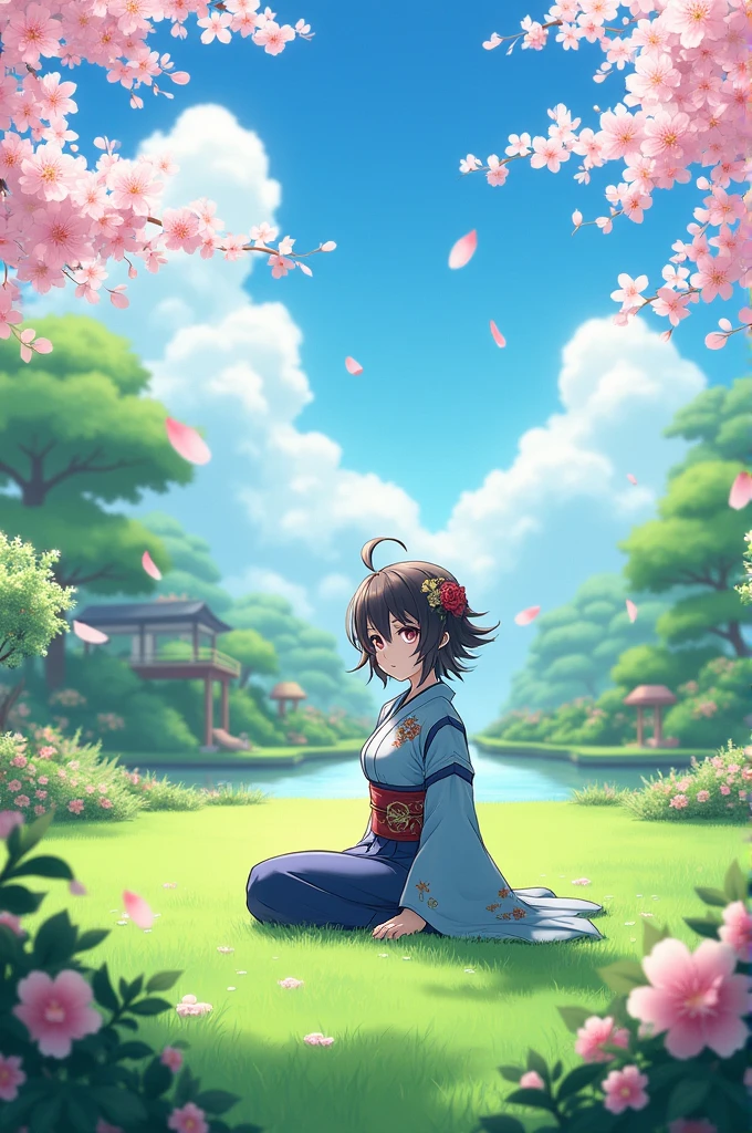 Ayaka sits in the garden