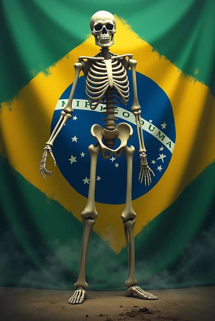 skeleton with brazilian flag in the background