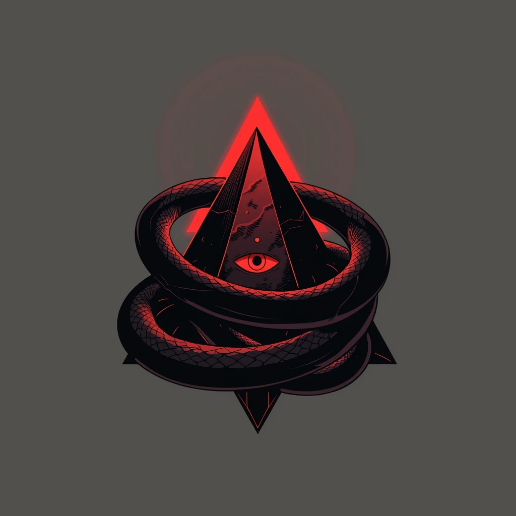 Create a logo, Pyramid with an eye in its center, snake coiled around the pyramid. Use colors are black and red. that&#39;s all, with nothing in the background.