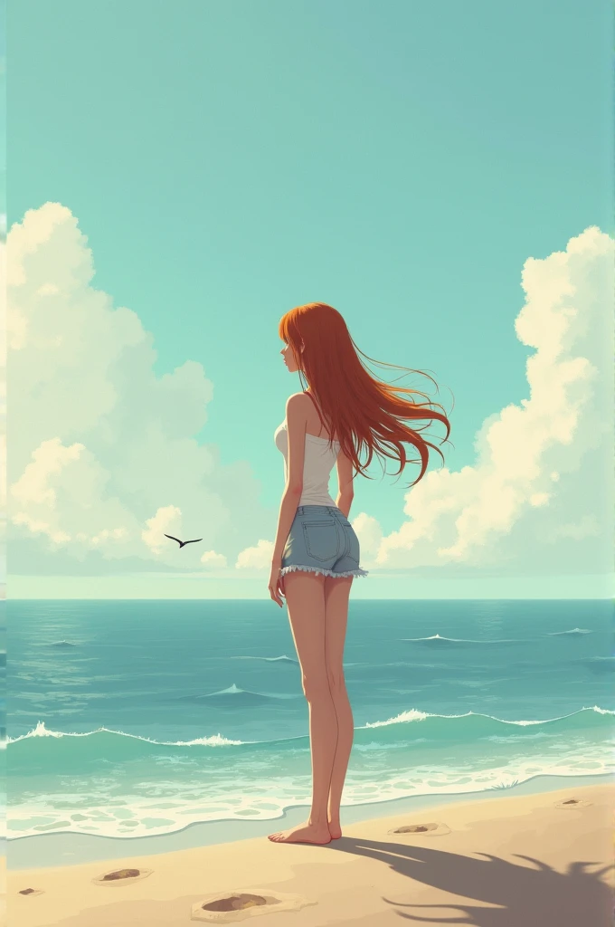 Girl from behind and in the background on the beach