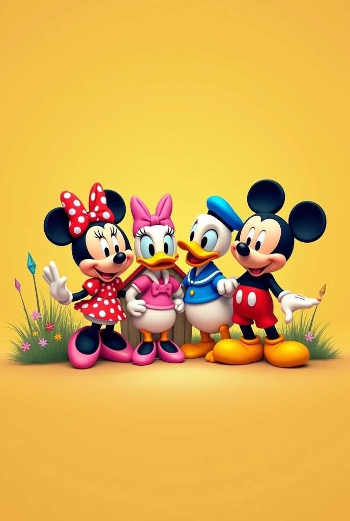 yellow background. Minnie Mouse, daisy paw, donald y mickie. Let it come out.minnie&#39;s little house. The characters of the same size