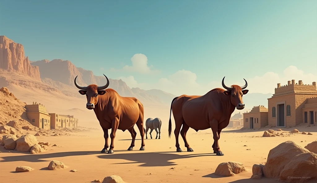 farm OXES AND DONKES IN THE DESERT IN ANCIENT ISRAEL
