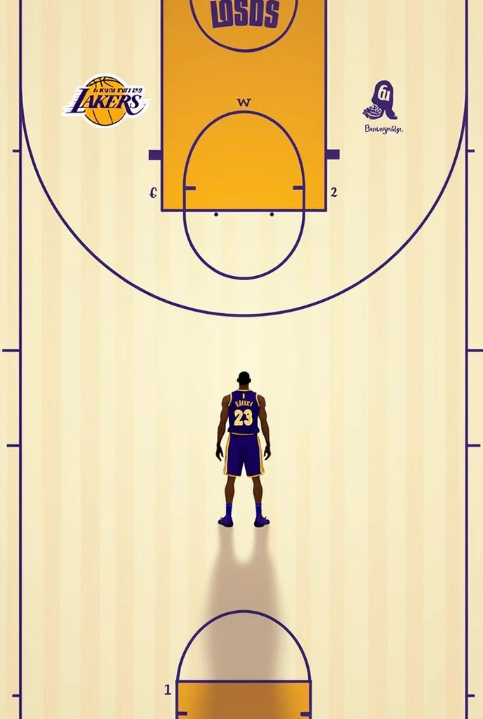 Make a picture of a drawing of a basketball court with the positions of the court with the names and location of LeBron James when he played for the Lakers (with names)
