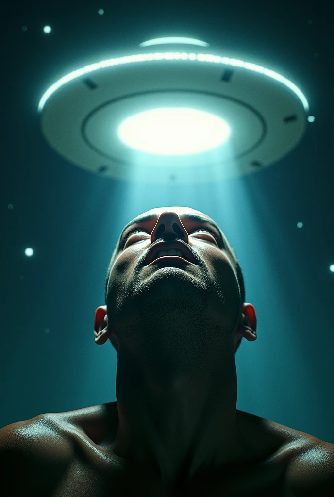 Man abducted by UFO, close up