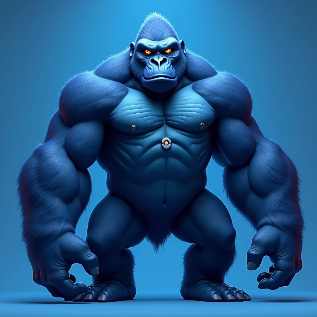 Blue gorilla, blue plain background, noble, angry, muscular, logo, weak