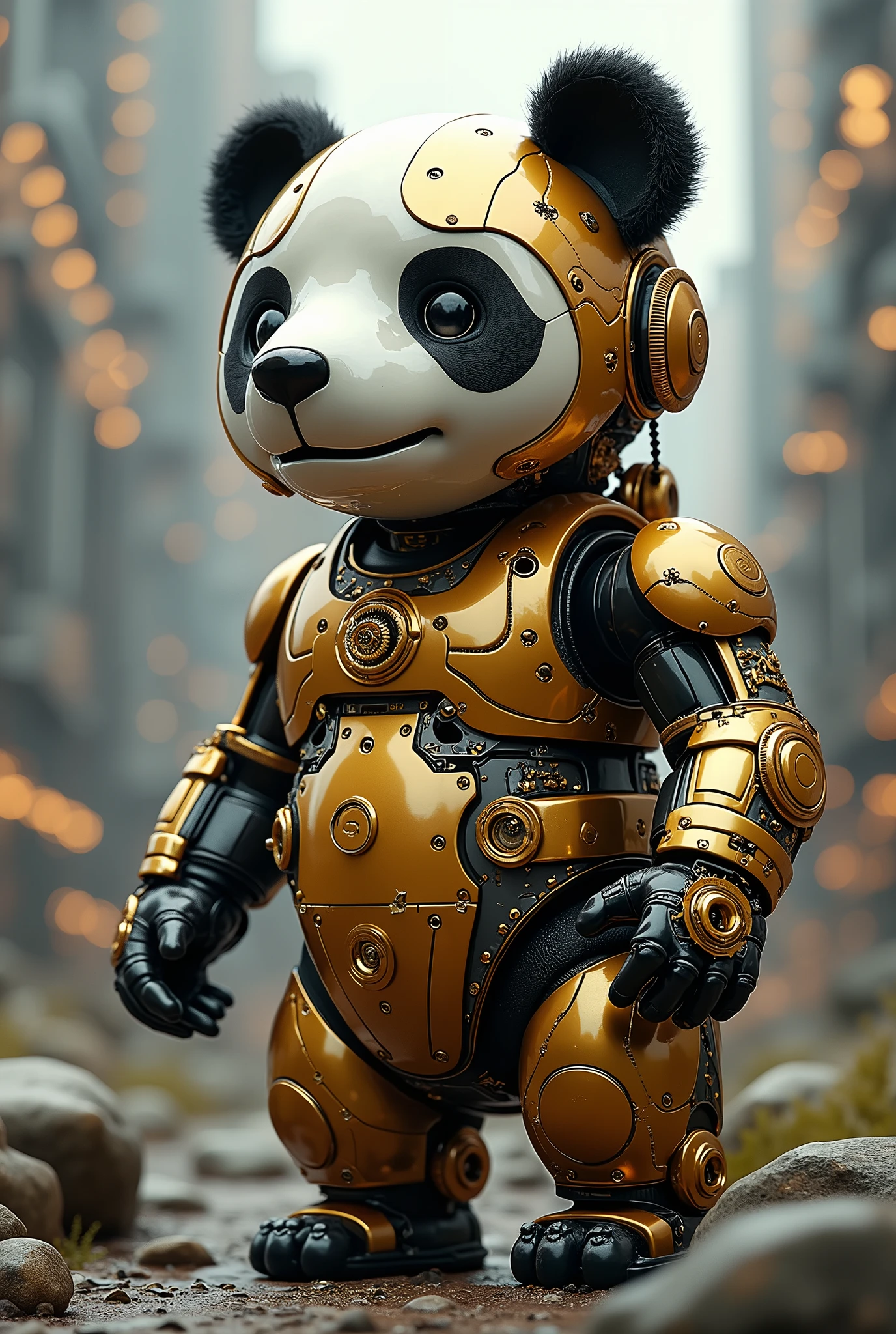 Panda made of machinery and gold