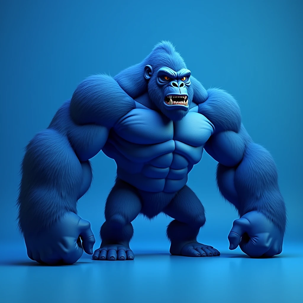 Blue gorilla , blue plain background , noble , angry , muscular , logo , weak ,