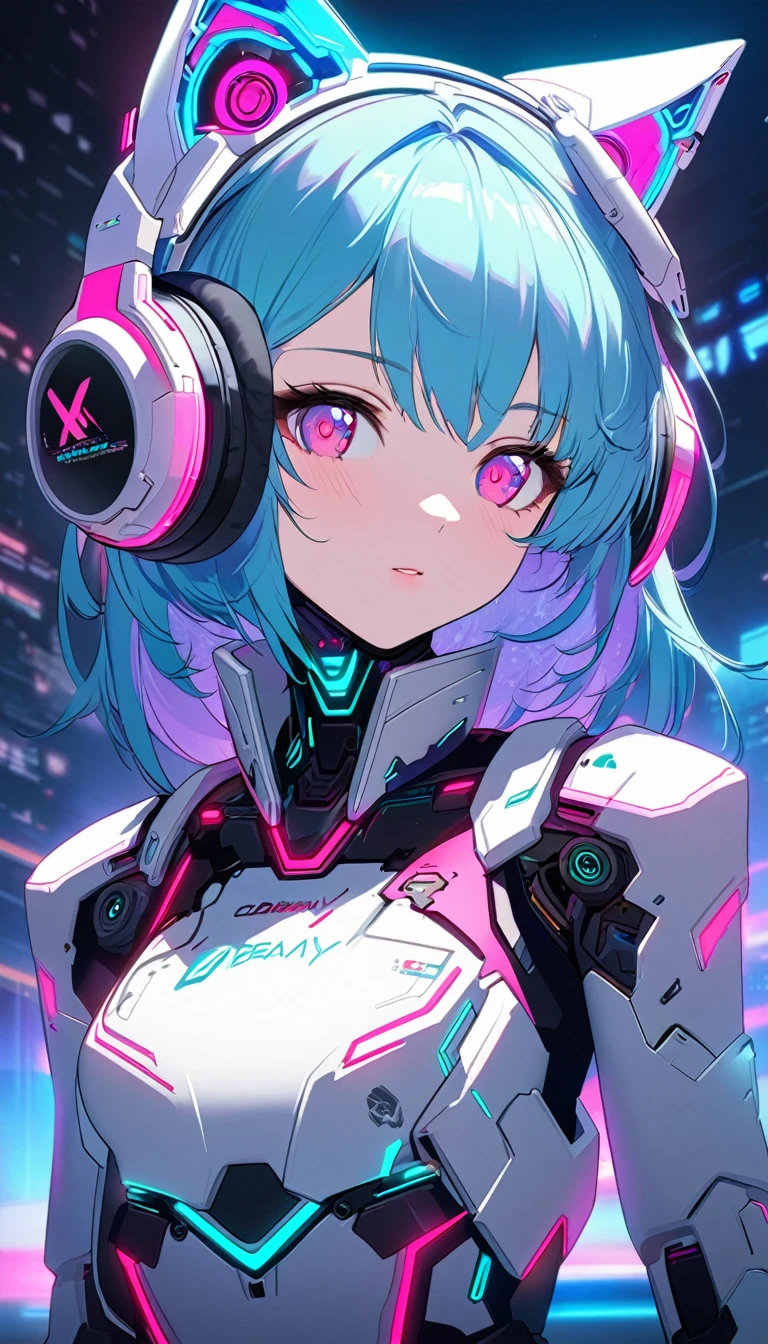 Anime girl in futuristic outfit with cat ears and headphones, Cute Cyborg Girl, Digital Cyberpunk Anime Art, Cyberpunk Anime Girl mech, female Cyberpunk Anime Girl, Cyberpunk Anime Girl, Beautiful girl cyborg, Perfect Android, anime cyberpunk art, Portrait Anime Astronaut Girl, Dreamy Cyberpunk Girl, Digital Cyberpunk - Anime Art, Girl wearing mecha cyber armor, Cyberpunk beautiful girl