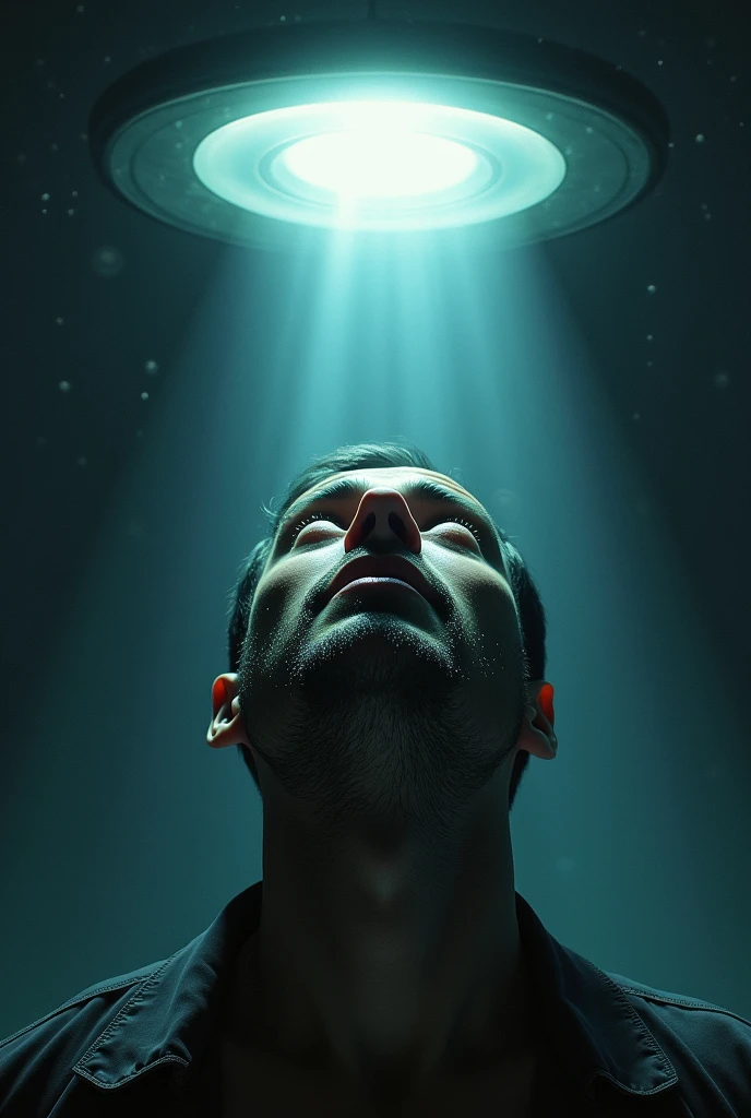 Man abducted by UFO, close up