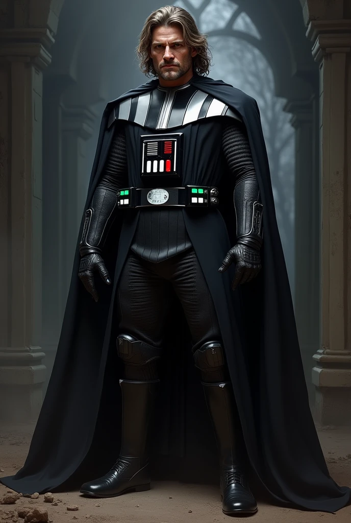 Create an image of Anakin Skywalker as Darth Vader without the armor and injuries from the fight on Mustafar