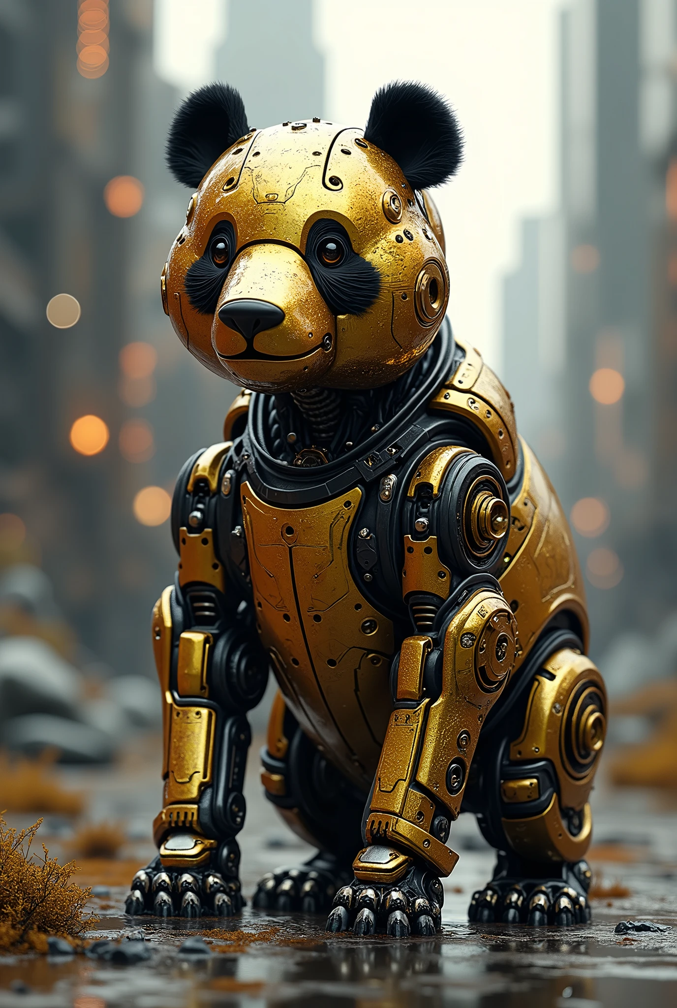 Panda made of machinery and gold