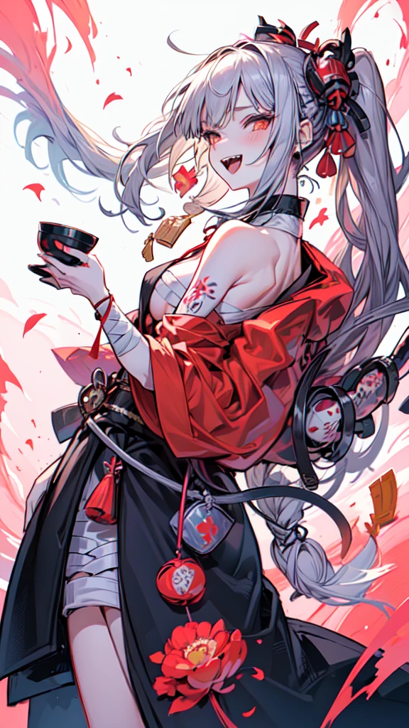 Barefoot woman(30-years old) , (strongly tanned skin:1.7)、 (White hair)、(length hair)、(Samurai style black and gold kimono:1.0)、(two swords)、Bare shoulders, Double eyelids, Parted lips,Solo,(cleavage)、delicate and sexy(鎖骨:1.3), (Shiny skin:0.8),(masutepiece:1.4),(Best Quality:1.4),glossy red lips, Perfect Abs, Wet(full of sweat)、low angles, (from below angle), High detailed skin, Skin pores,(Katsushika Hokusai-style background:1.5)