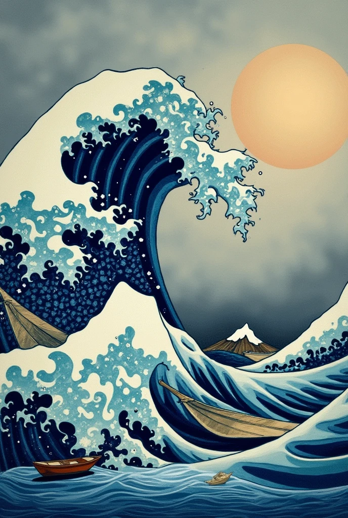 The Great Wave of Kanawa, mihonga style and van gohg style, without sun
