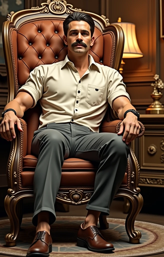 SculpAI a beautiful man with moustache sitting on the chair