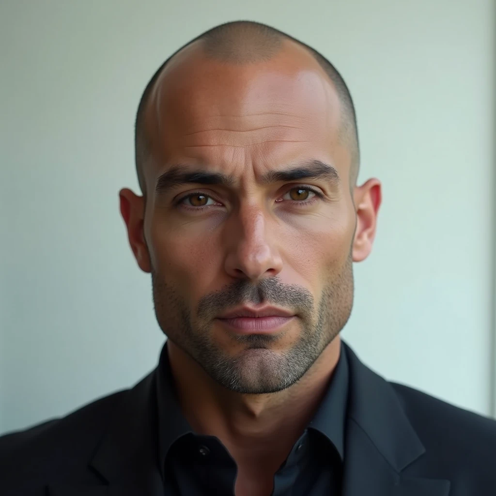 Handsome cool bald man around 30 years old
