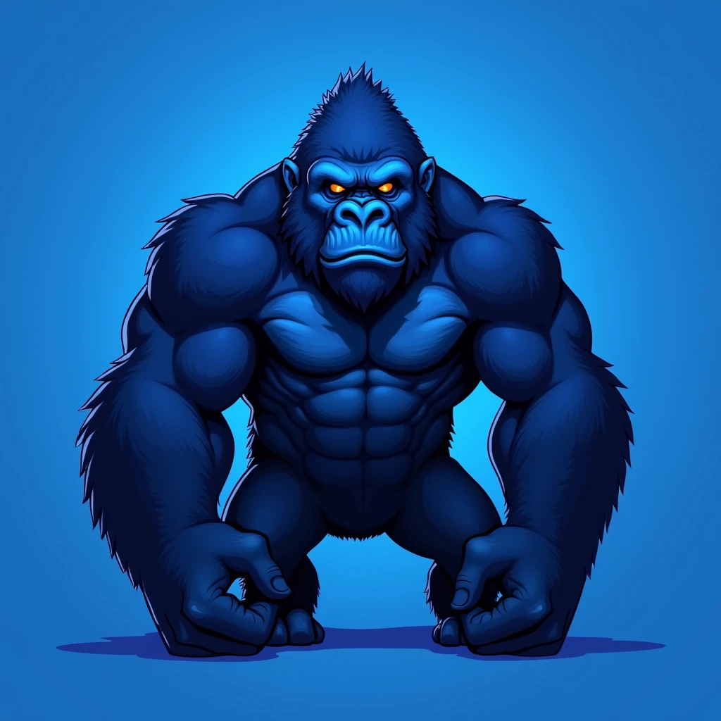 Blue gorilla, blue plain background, angry , logo , weak, noble, mysterious