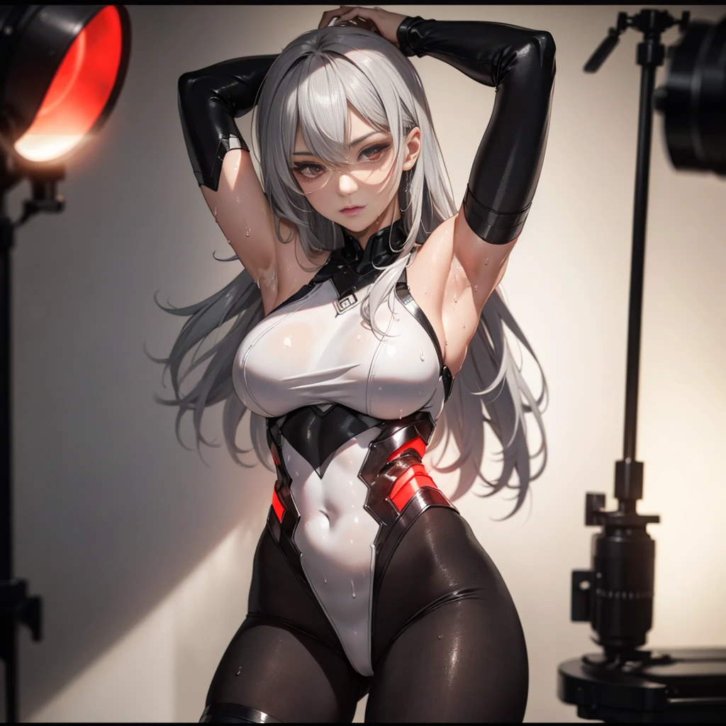 Kanzaki Ranko Silver hair twin drill Limbs restrained by machine Blindfolded Legs spread in M shape Electric massager applied to crotch Blushing Drooling Armpits