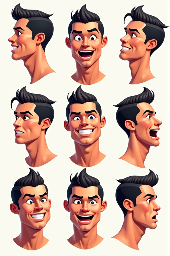 Only Cristiano Ronaldo&#39;s Head, 2D Cartoon Style, vectorized, svg, various positions 