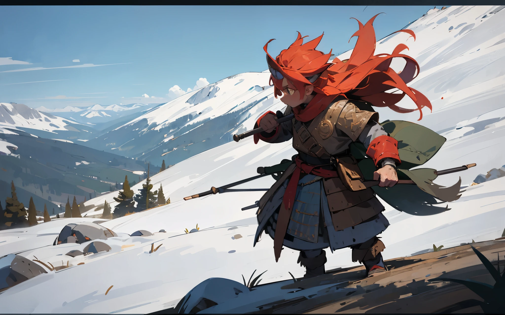 lone goblin warrior on the mountain