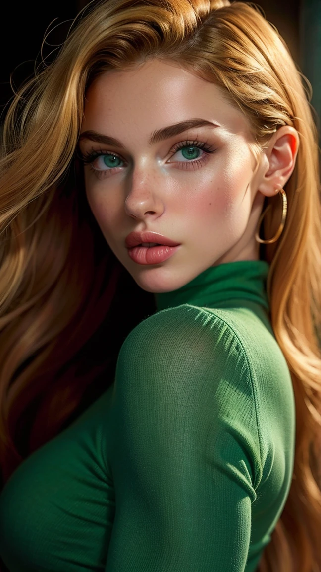 of the highest quality, masterpiece, ultra high resolution, (realist:1.4), (Close-up portrait) RAW Photos, 1 girl,20 years old,((nose piercing)),,((Passionate honey blonde hair)), realist,Image Media Chest)) (masterpiece, Best Quality:1.2), Alone, Exceptional profile photo, masterpiece, drawn with great precision Symmetrical with balanced features. defined cheekbones, proportionate nose and full lips. Expressive eyes or framed by long eyelashes. clear skin, Suave, uniform and radiant A slender but curvy figure. well defined waist, Proportionate hips, Subtle muscle toning. ((Light green eyes)). serious face. boxer style