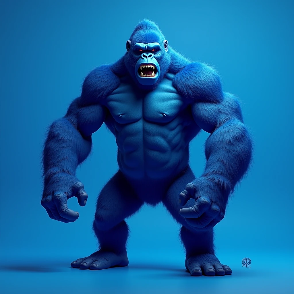 Blue gorilla, blue plain background, angry , logo , weak, noble, mysterious , 