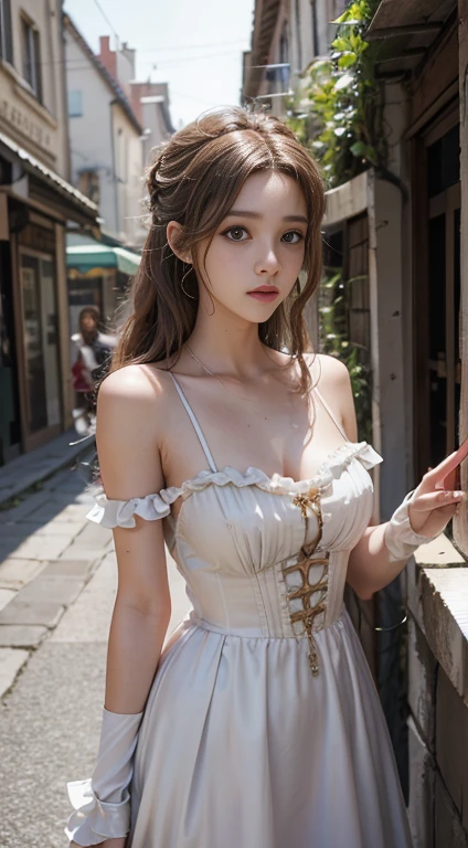 (8k, RAW photo, best quality, master piece:1.2),(Realistic, Realistic photos:1.4)
ta costume,race, Aerith Gainsbourg, Upper body, underwear,exposed bare shoulders, outside, ancient city, expensive、expensive quality, adobe light room, high detail skin, looking at the viewer,