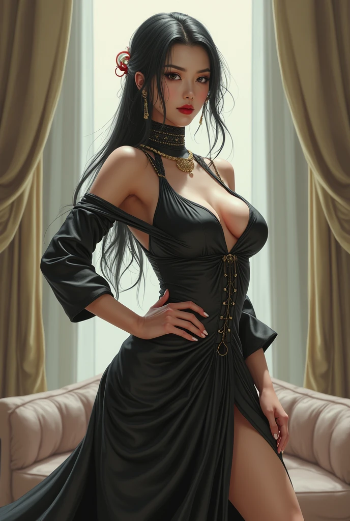 (masterpiece, Best Quality, High resolution, 32K HDR),chinese Mafia girl, man harem,strong woman,black long hair, real art