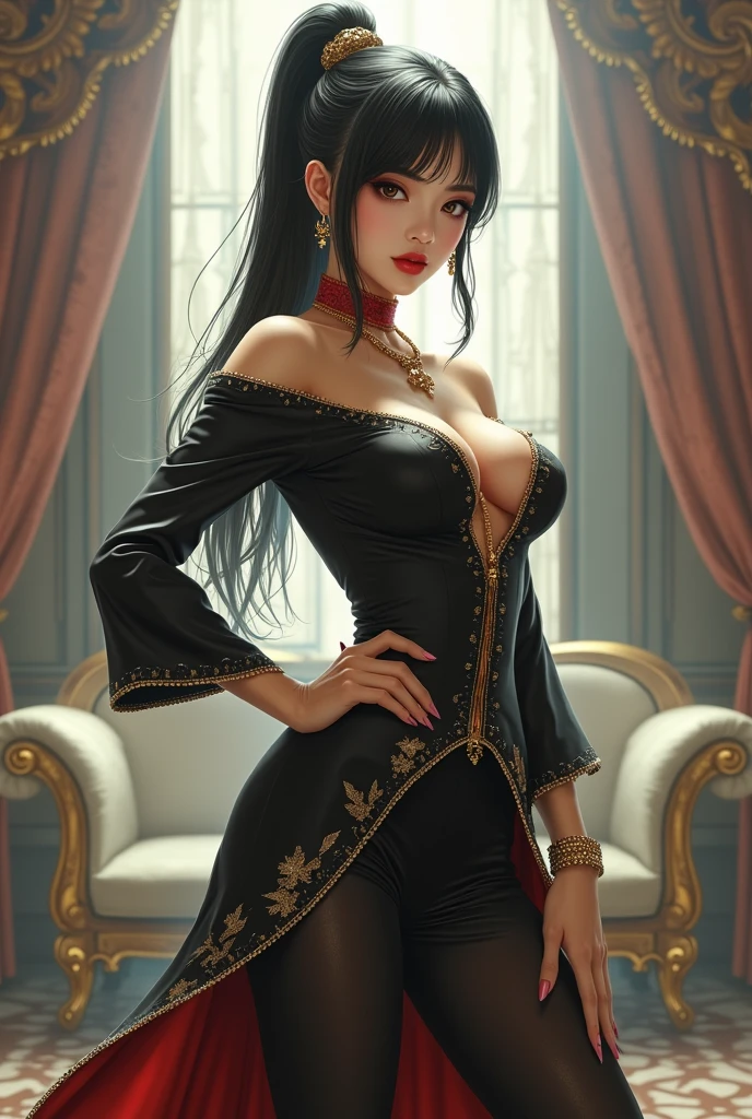 (masterpiece, Best Quality, High resolution, 32K HDR),chinese Mafia girl, man harem,strong woman,black long hair, real art